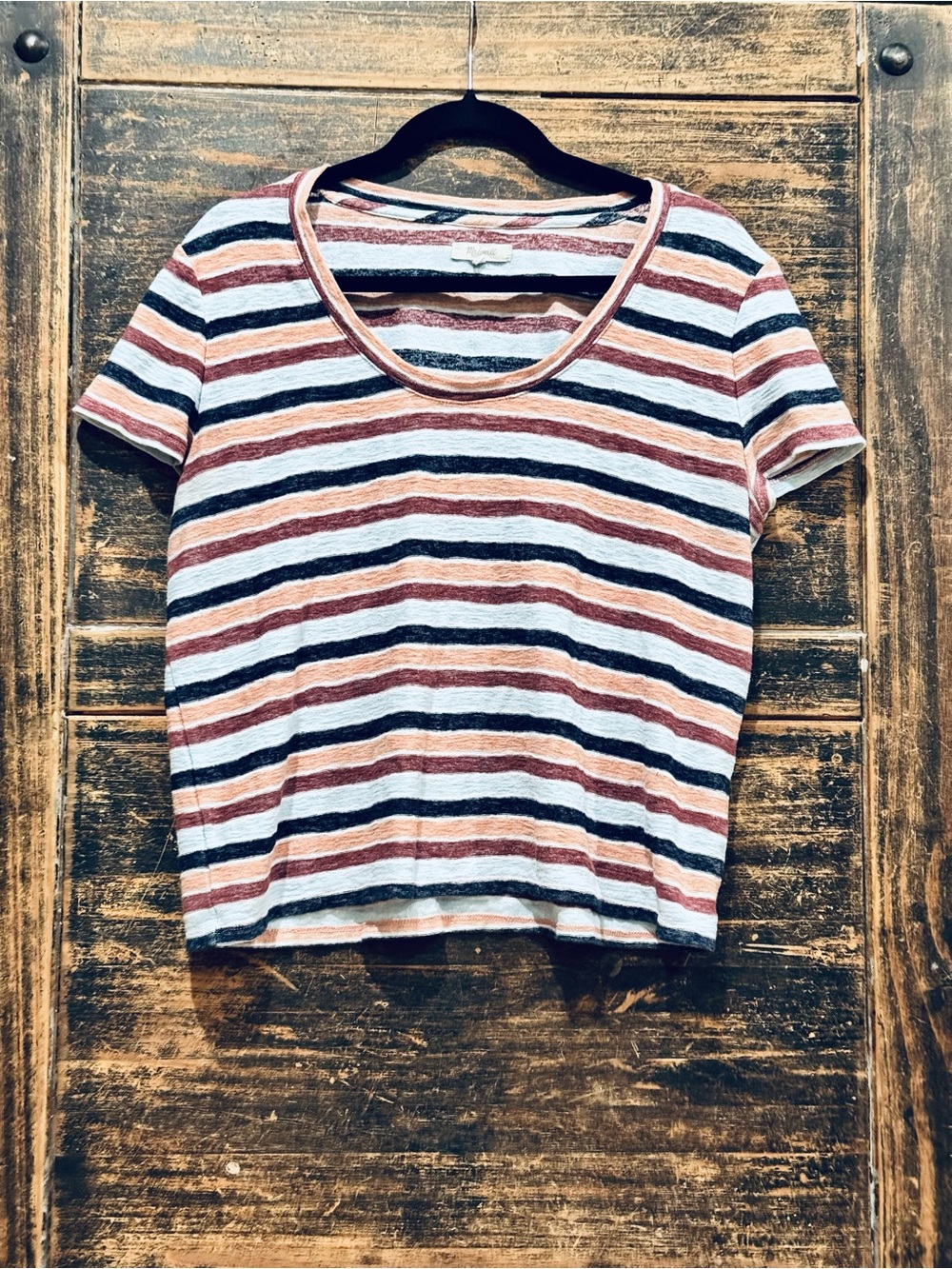 Madewell Striped Scoop Neck Boxy Tee Shirt, Coastal Casual, Sz L